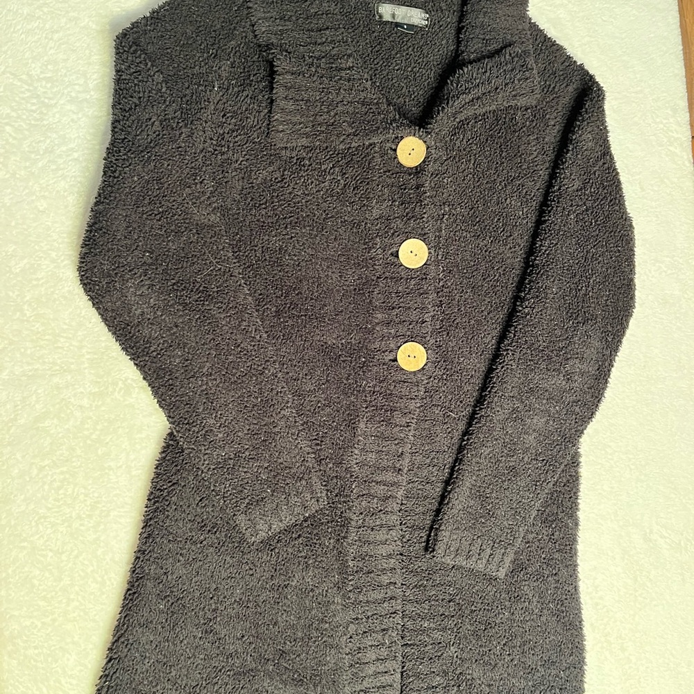 Barefoot Dreams Dark Gray Plush Shawl Collar Cardigan with Wooden Buttons